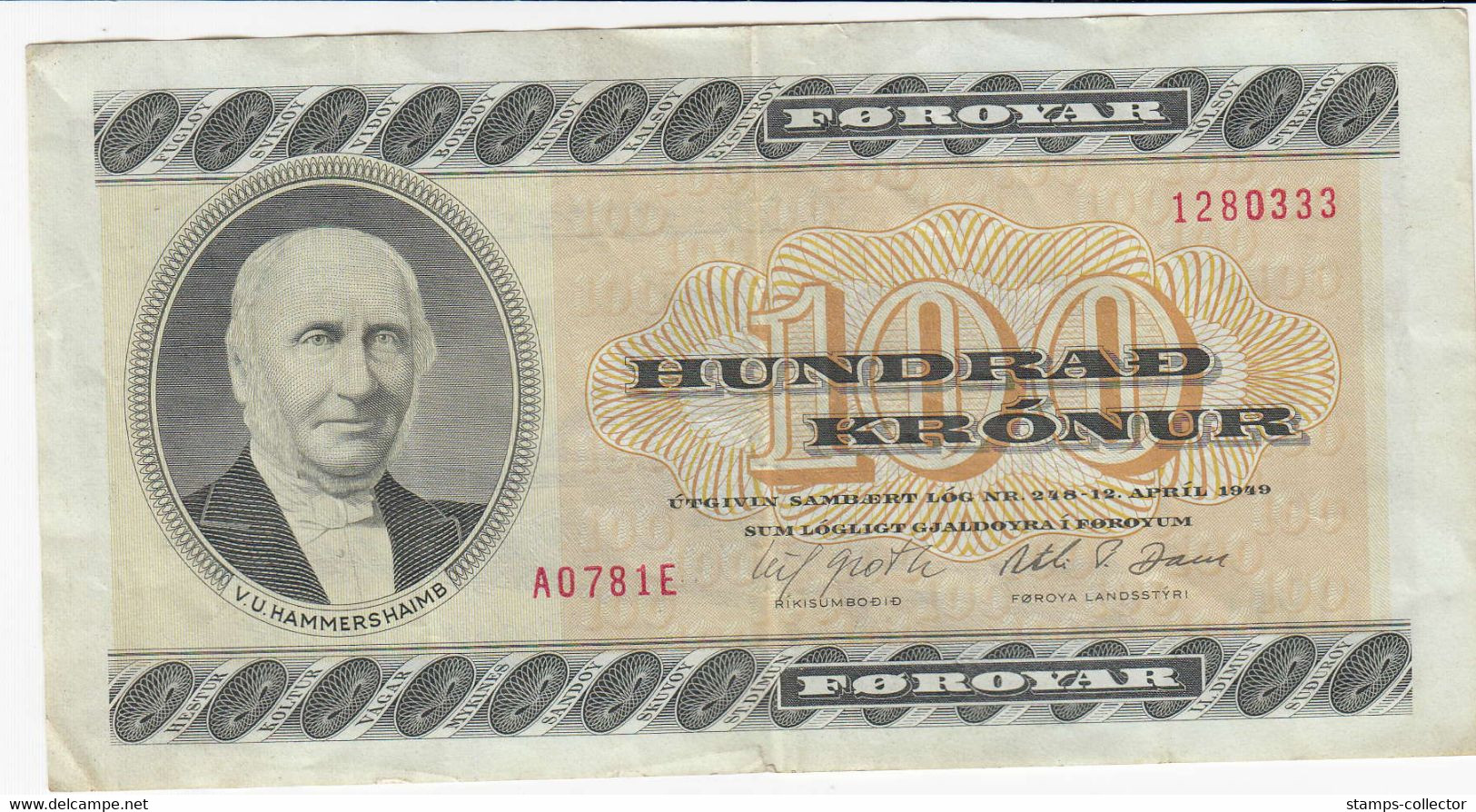 Faroe Island, 100. 100Kr. Used. Nr. 1280333, A0781E - Isole Faroer