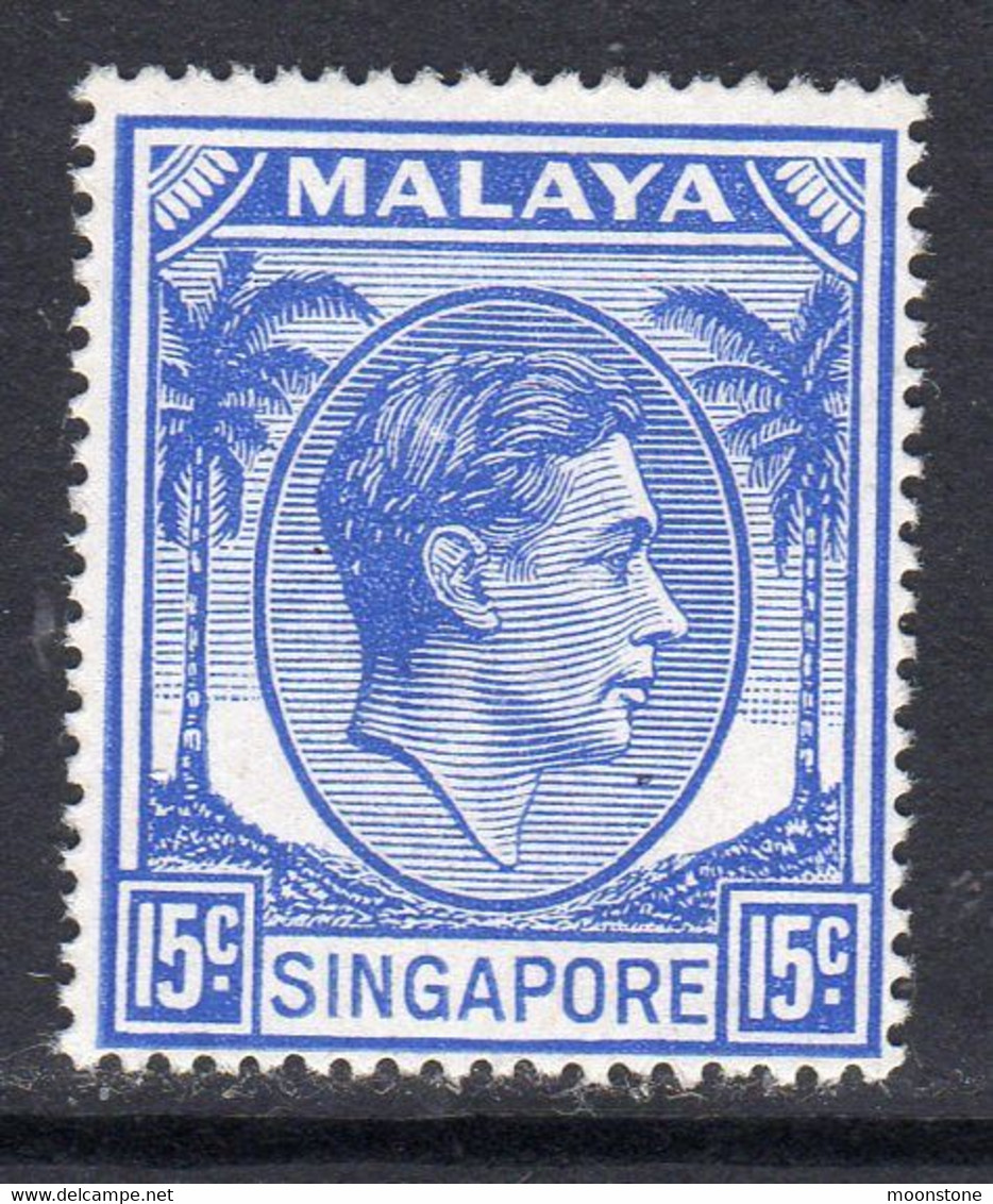 Malaya Singapore 1948-52 GVI 15c Ultramarine Definitive, Perf. 17½x18, MNH, SG 23 (MS) - Singapur (...-1959)