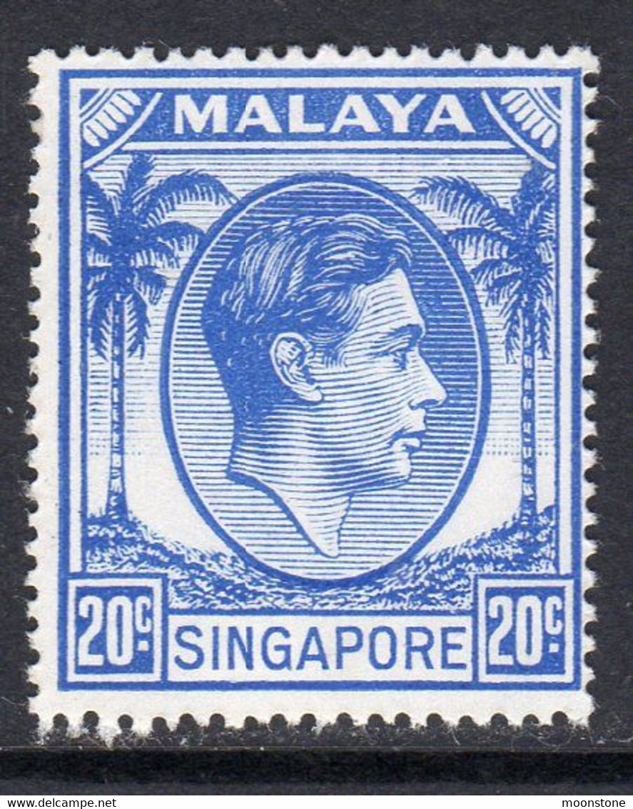 Malaya Singapore 1948-52 GVI 20c Bright Blue Definitive, Perf. 17½x18, MNH, SG 24a (MS) - Singapore (...-1959)