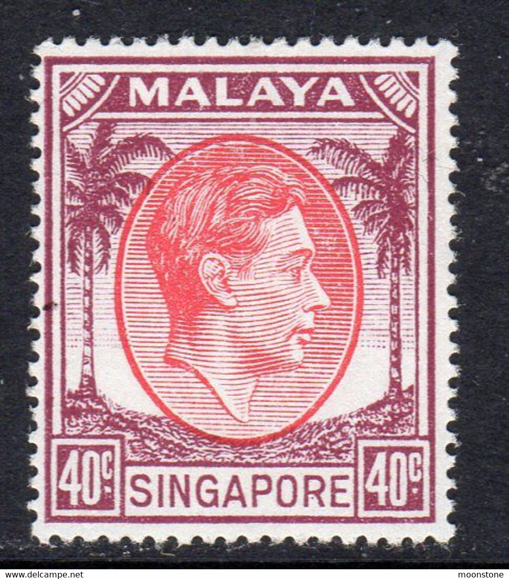Malaya Singapore 1948-52 GVI 40c Red & Purple Definitive, Perf. 17½x18, MNH, SG 26 (MS) - Singapur (...-1959)