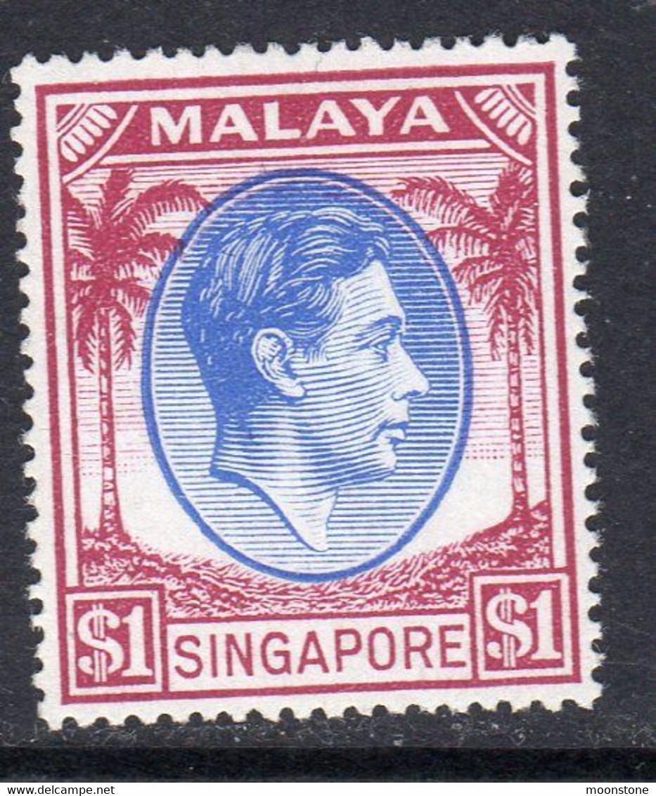 Malaya Singapore 1948-52 GVI $1 Blue & Purple Definitive, Perf. 17½x18, MNH, SG 28 (MS) - Singapour (...-1959)