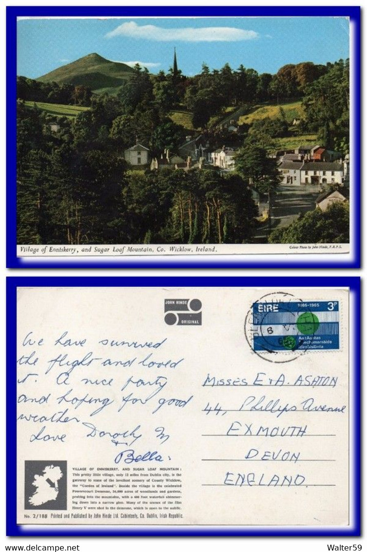 1965 Eire Ireland Postcard Village Of Enniskerry Posted Gleann Da Locha To England - Storia Postale