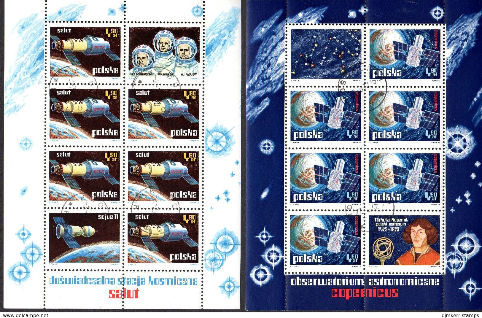 POLAND 1973 Space Exploration Blocks Used.  Michel Blocks 53-54 - Used Stamps