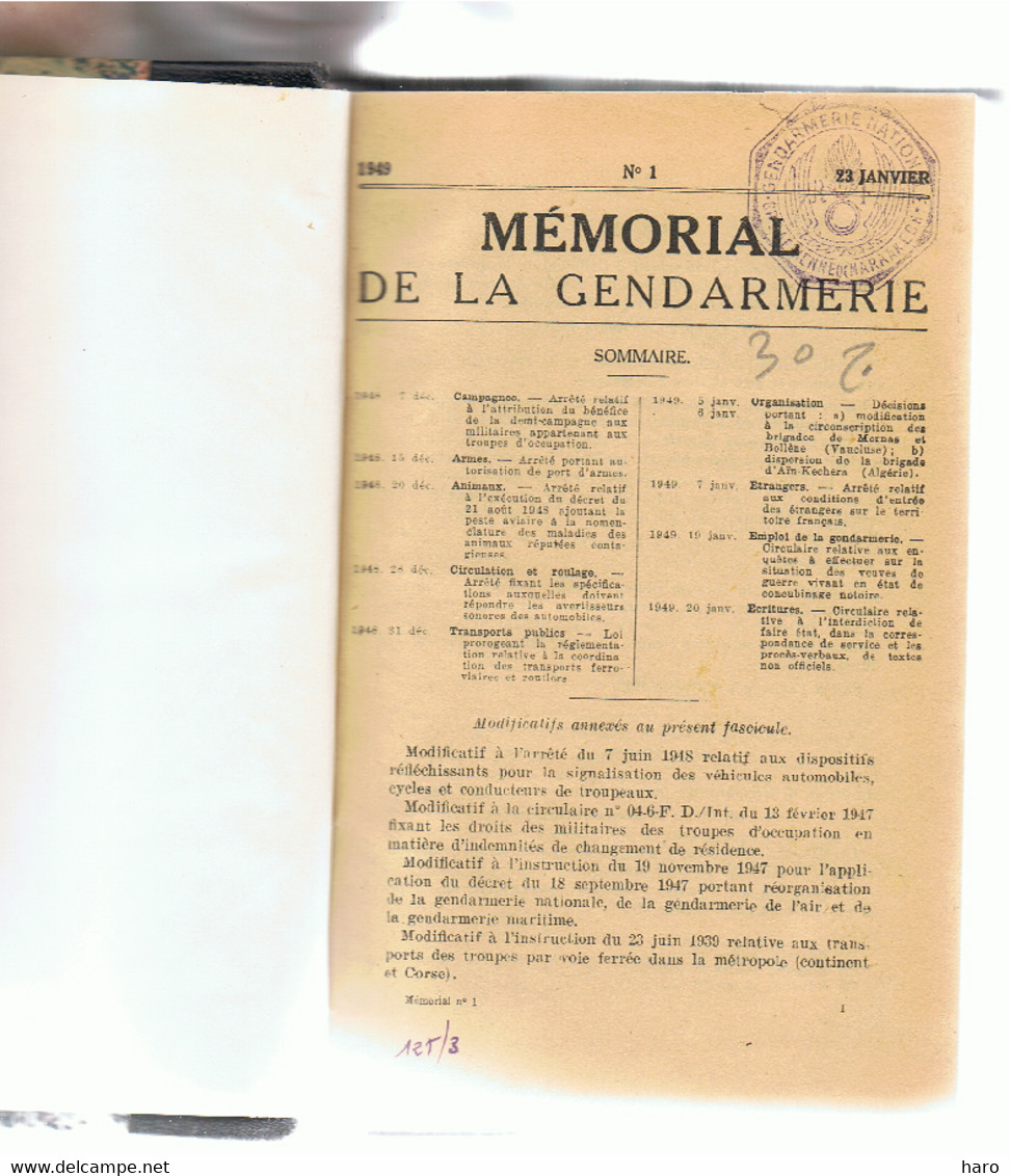 Mémorial De La Gendarmerie - Année 1949 V 68 - FRANCE  ( FR99) - Police & Gendarmerie