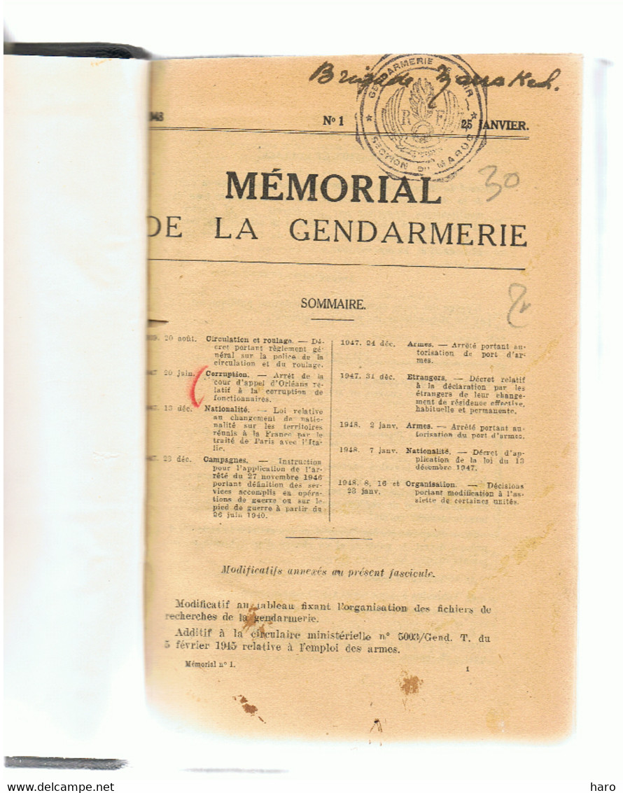 Mémorial De La Gendarmerie - Année 1948 V 67 - FRANCE  ( FR99) - Police & Gendarmerie