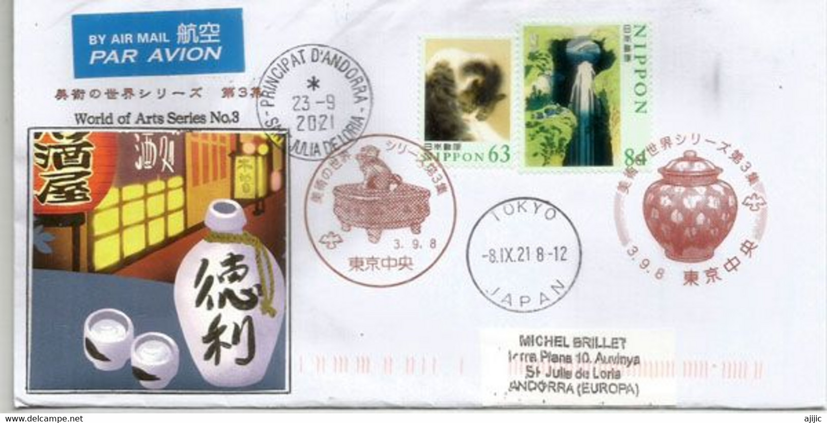 World Of Art Series 2021,  Letter FDC From Tokyo Sent To Andorra, With Arrival Local Postmark - Covers & Documents
