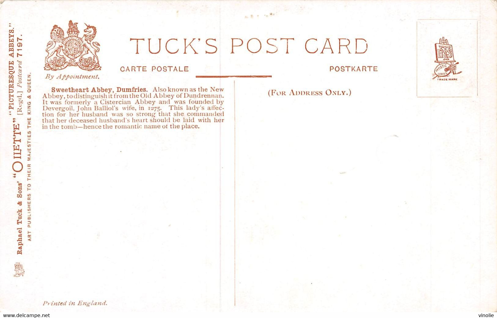 21-P-PLT.3440 : SWEETHEART ABBEY DUMFRIES. TUCK'S POST CARD - Dumfriesshire