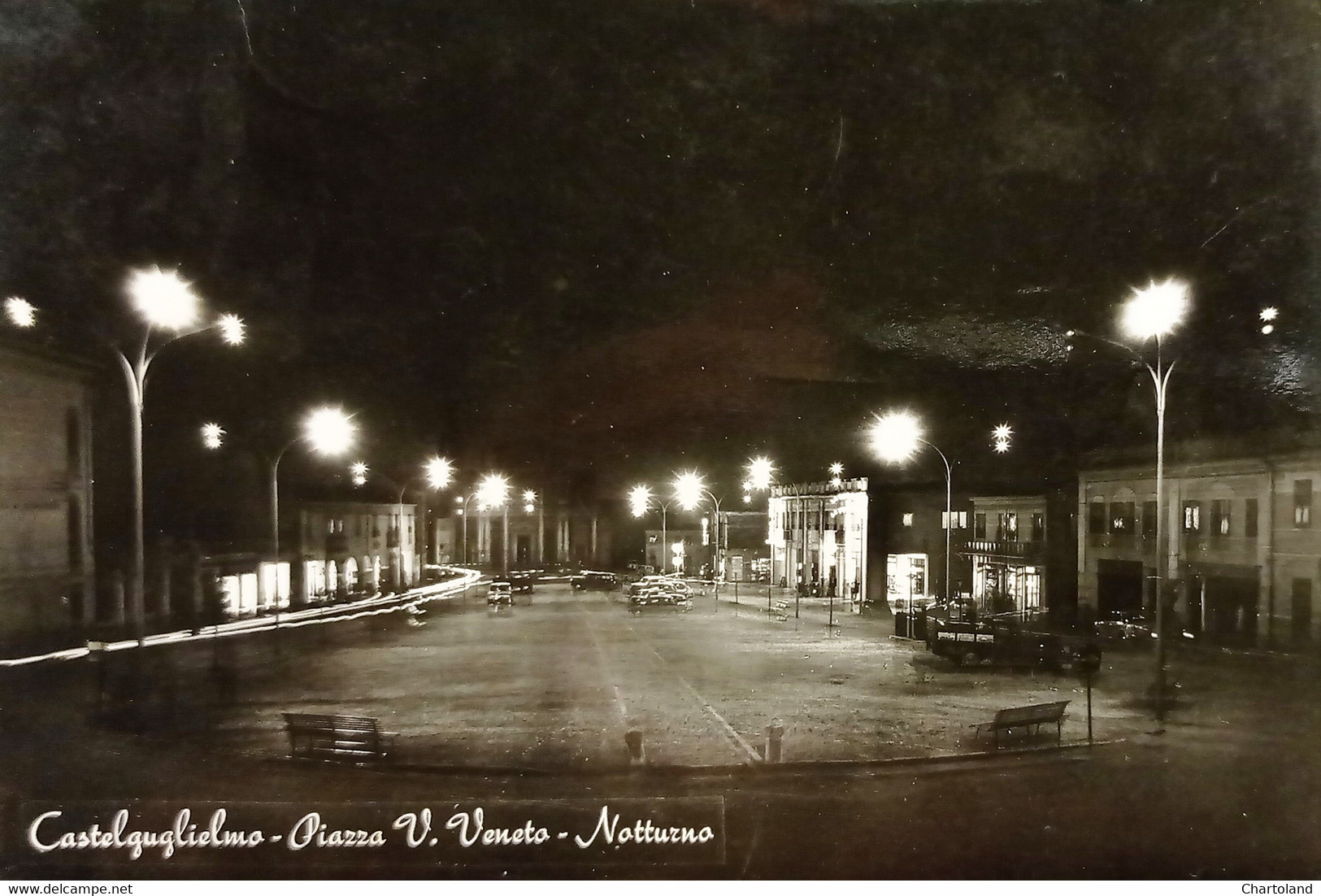 Cartolina - Castelguglielmo - Piazza V. Veneto - Notturno - 1950 Ca. - Rovigo