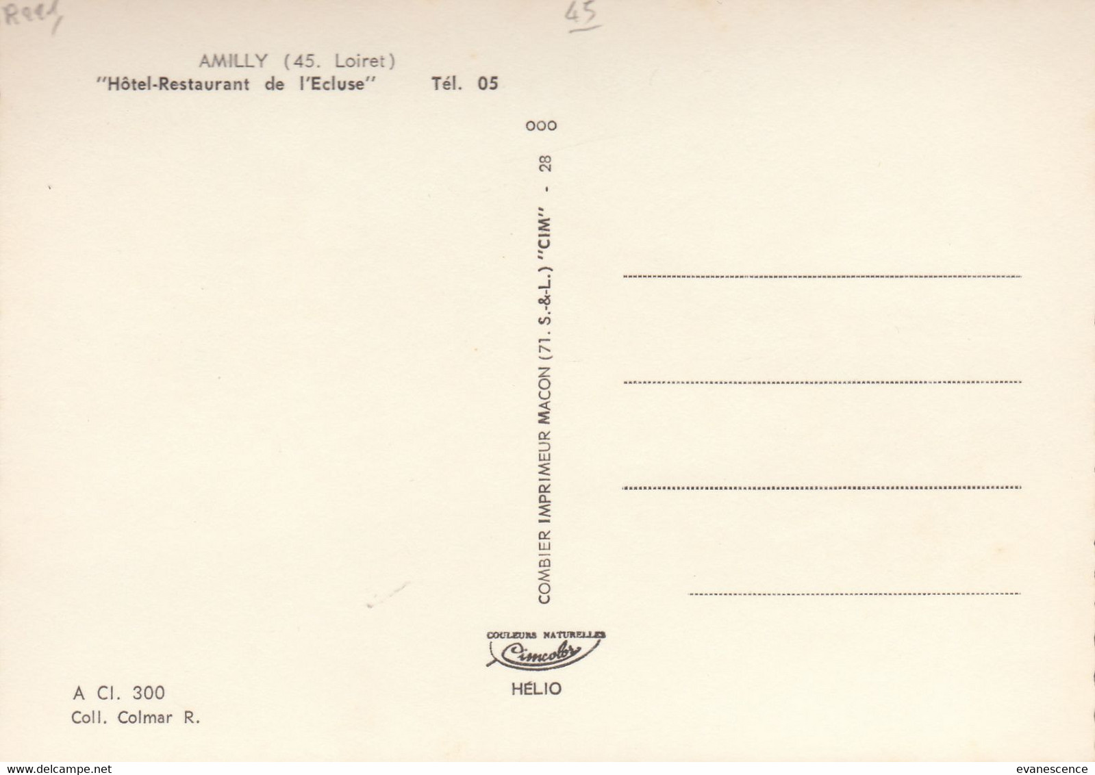 45 : Amilly : Hotel Restaurant De L'Ecluse , Canal De Briare , Péniche  Violetta      ///  Ref.  Sept.  21 / BO. SM. - Amilly