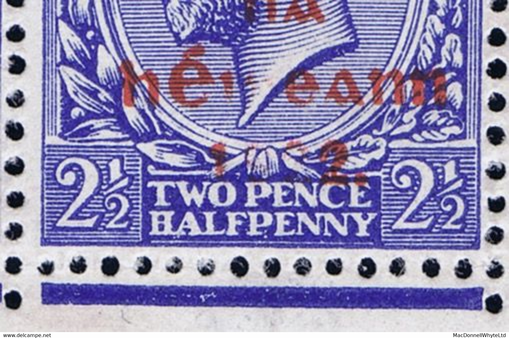 Ireland 1922 Thom Rialtas 5-line Ovpt In Red On 2½d Corner Block Control T22Imperf, One Stamp Overprint Partly Missing - Ungebraucht