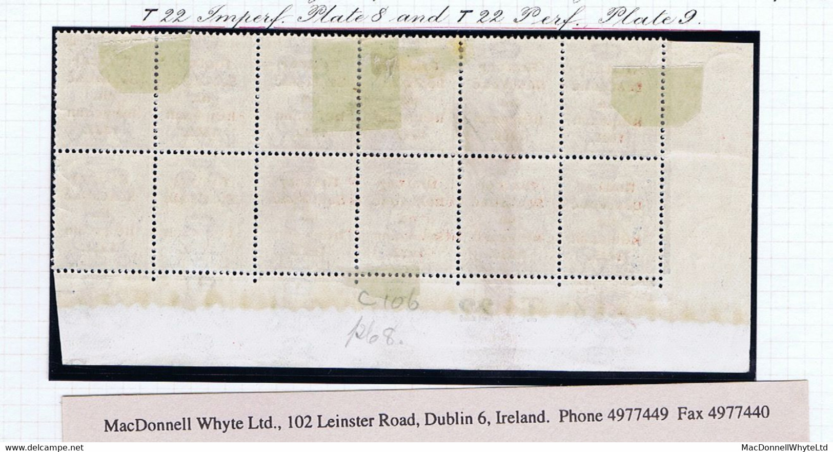 Ireland 1922 Thom Rialtas 5-line Ovpt In Red On 2½d Corner Block Control T22Imperf, One Stamp Overprint Partly Missing - Neufs