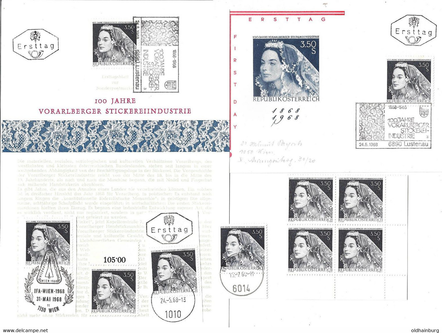 3142v: Österreich 1968, Vorarlberger Seidenstrickerei, Phila- Belege Und Briefmarken **/o - Lustenau