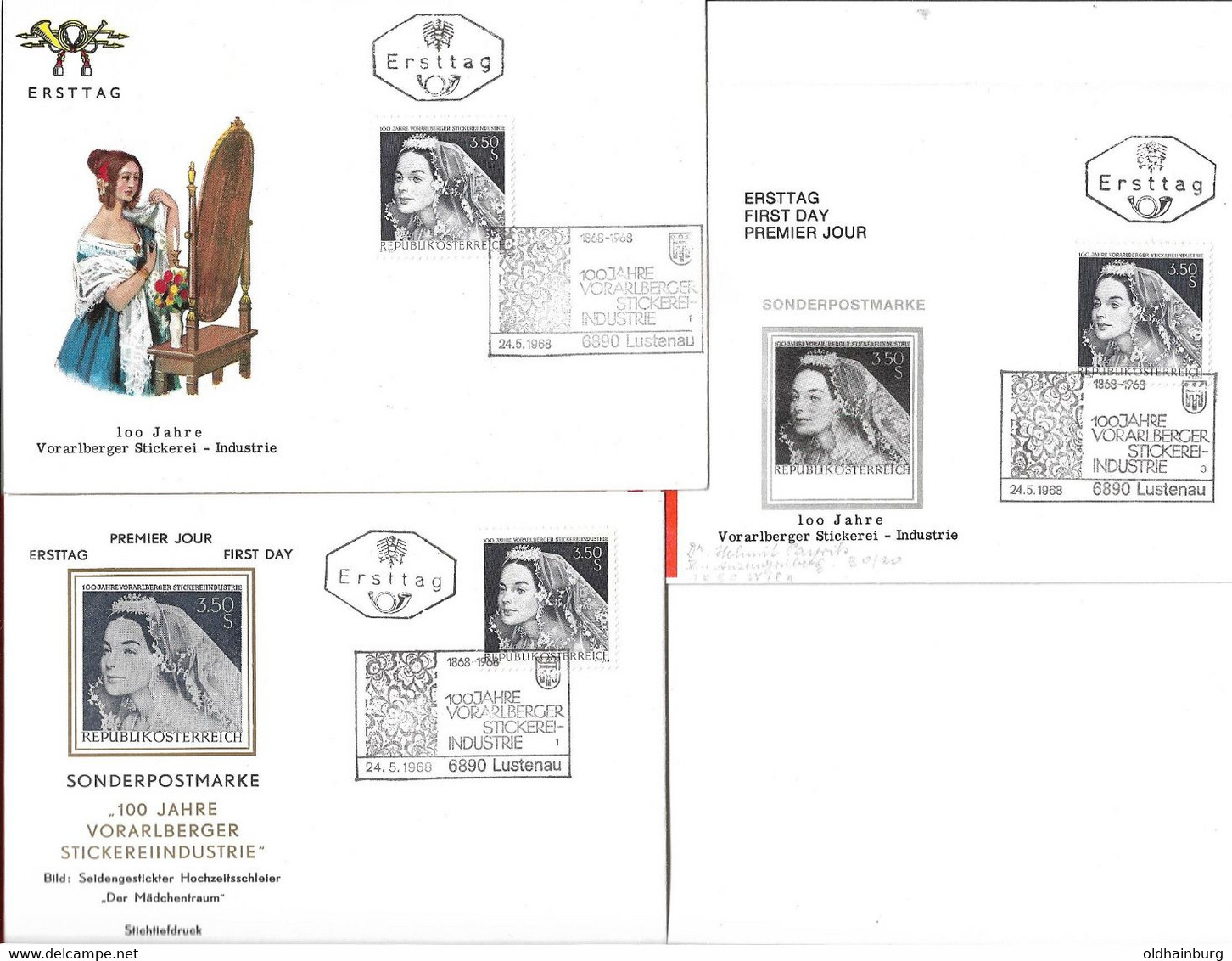 3142w: Österreich 1968, Vorarlberger Seidenstrickerei, 3 FDC- Cachets - Lustenau