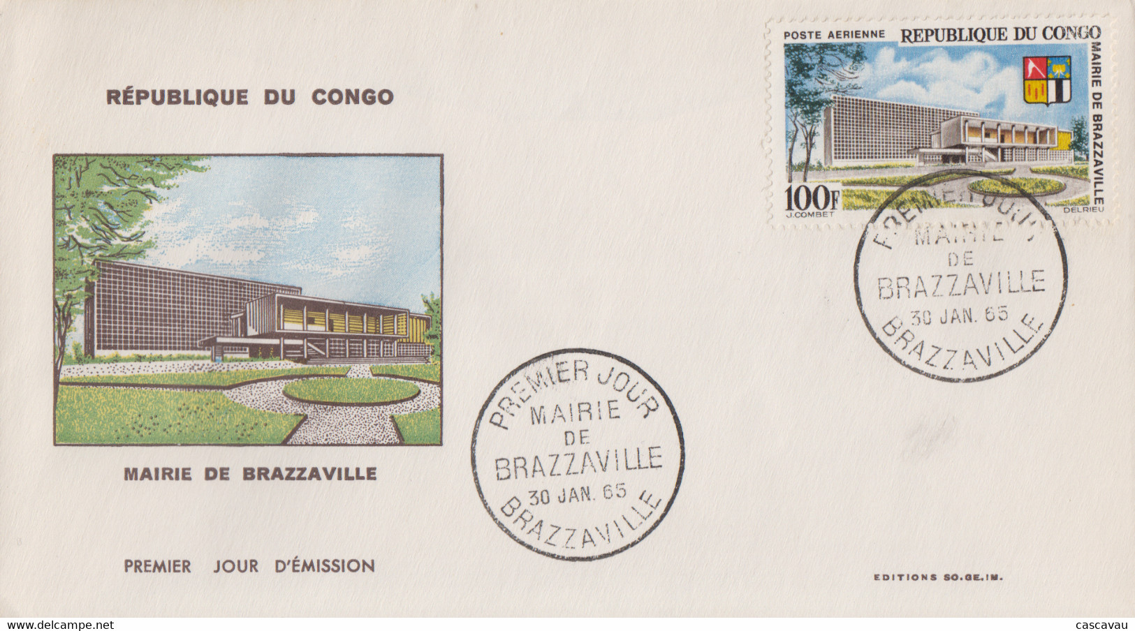 Enveloppe  FDC  1er  Jour   CONGO     Mairie    De     BRAZZAVILLE    1965 - FDC