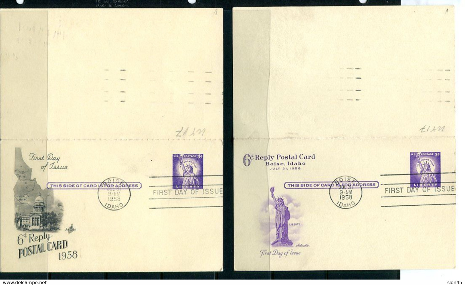 USA 2 Postal Stationary Card First Day Issue Liberty Type With An Answer Card 11494 - 1941-60