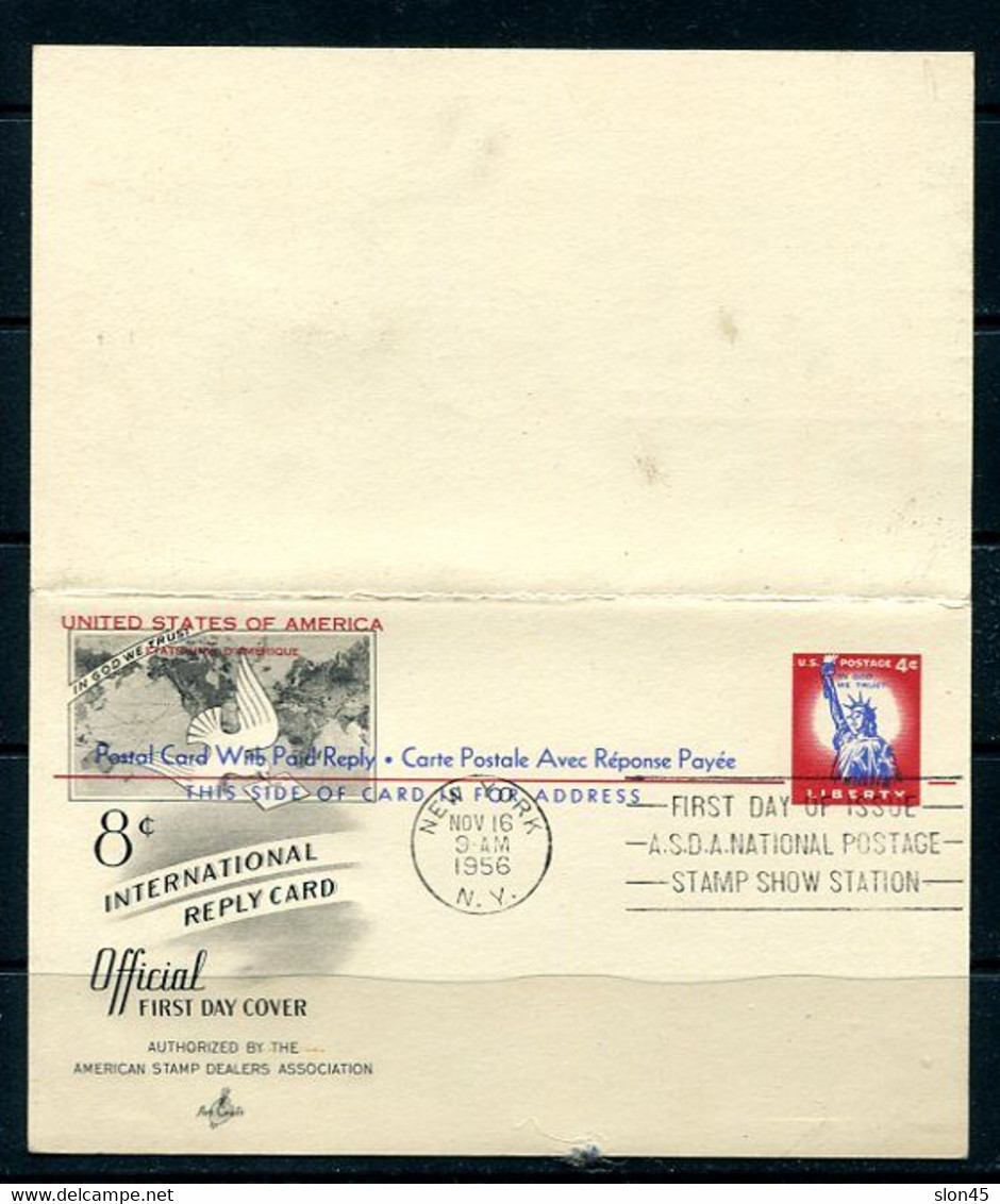 USA 1956 Postal Stationary Card First Day Issue Liberty Type With Reply Card 11495 - 1941-60