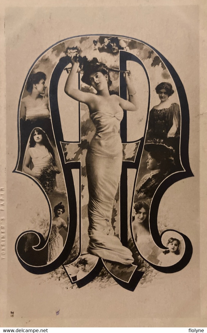 Lettre M , M - Carte Photo - Alphabet Femmes - Art Nouveau Jugenstil - Donne