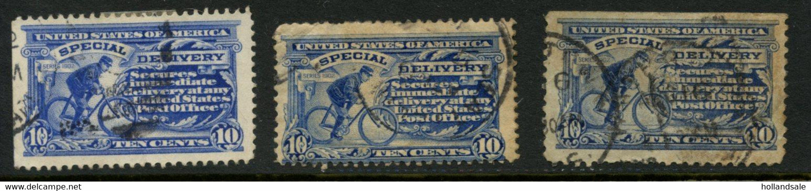 U.S.A. - 1902  5c SPECIAL DELIVERY Stamps. Three (3) Stamps. One Smaller, One Imperf At Top. All Used. SCOTT # E6 - Special Delivery, Registration & Certified