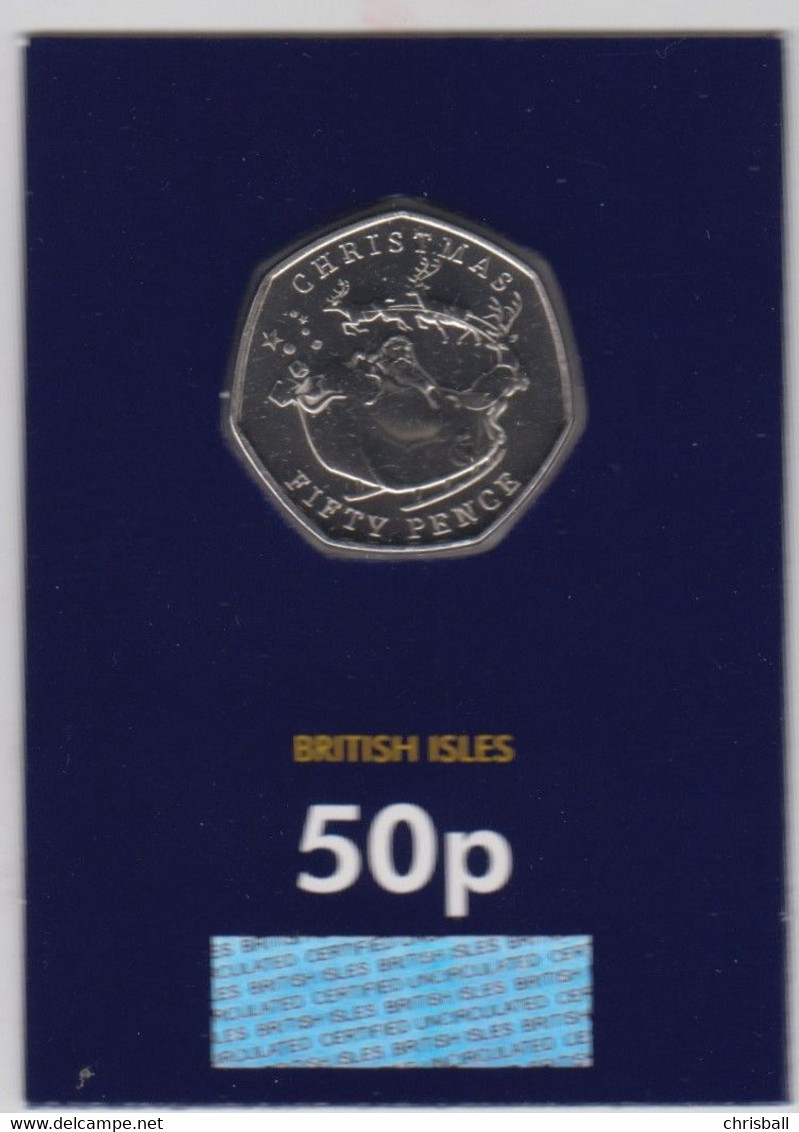 Gibraltar 50p Coin 2020 Christmas  'Diamond Finish' Laminated Card - Gibraltar
