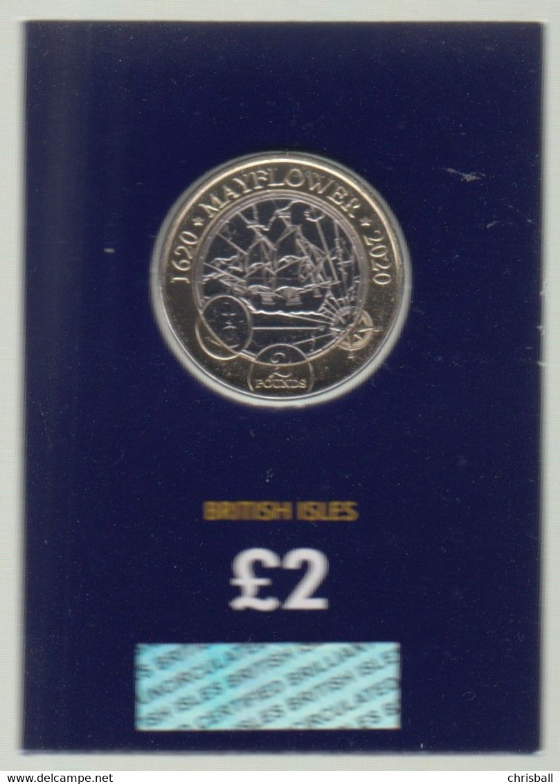 Isle Of Man Coin, £2 Mayflower Anniversary Uncirculated 2020 On Card - Isle Of Man