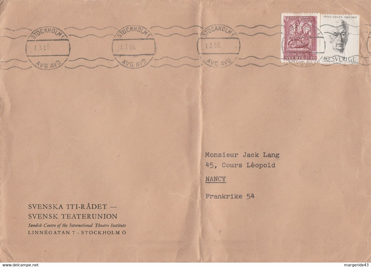 SUEDE AFFRANCHISSEMENT COMPOSE SUR LETTRE POUR LA FRANCE 1966 - Briefe U. Dokumente