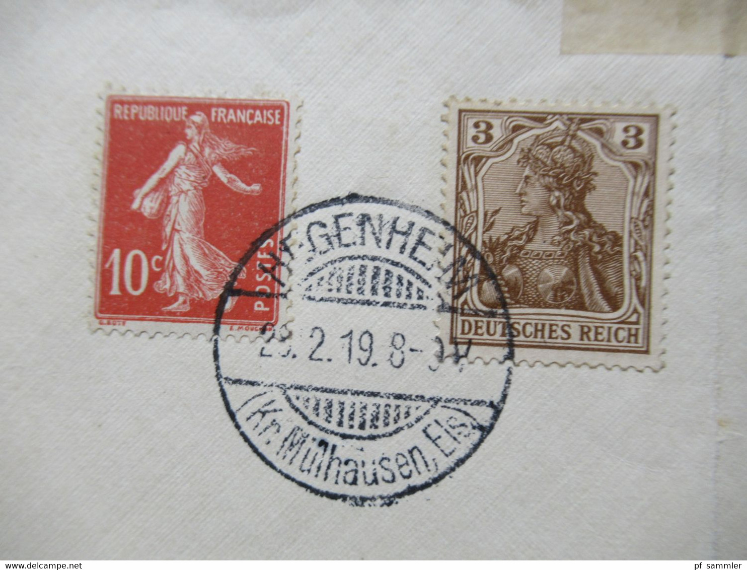 Frankreich 1919 Blanko Umschlag Mit Germania Und Französischen Marken Stempel Hegenheim (Kr. Mülhausen Elsass) - Lettres & Documents