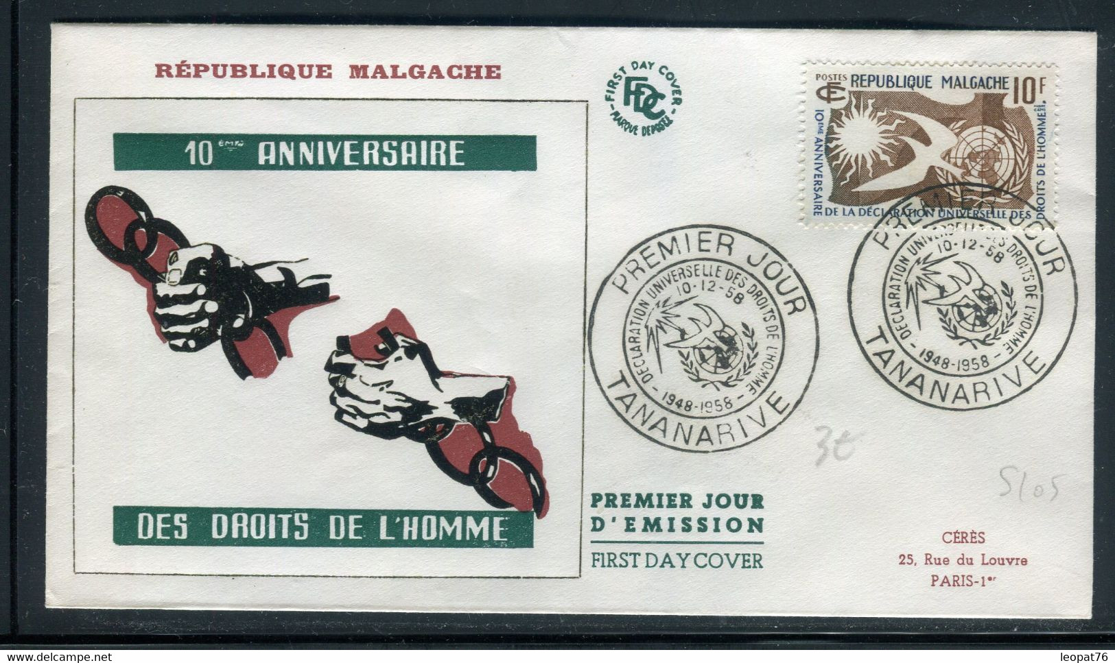 Madagascar - Enveloppe FDC En 1958 - Droits De L'Homme - Ref S 105 - Madagascar (1960-...)