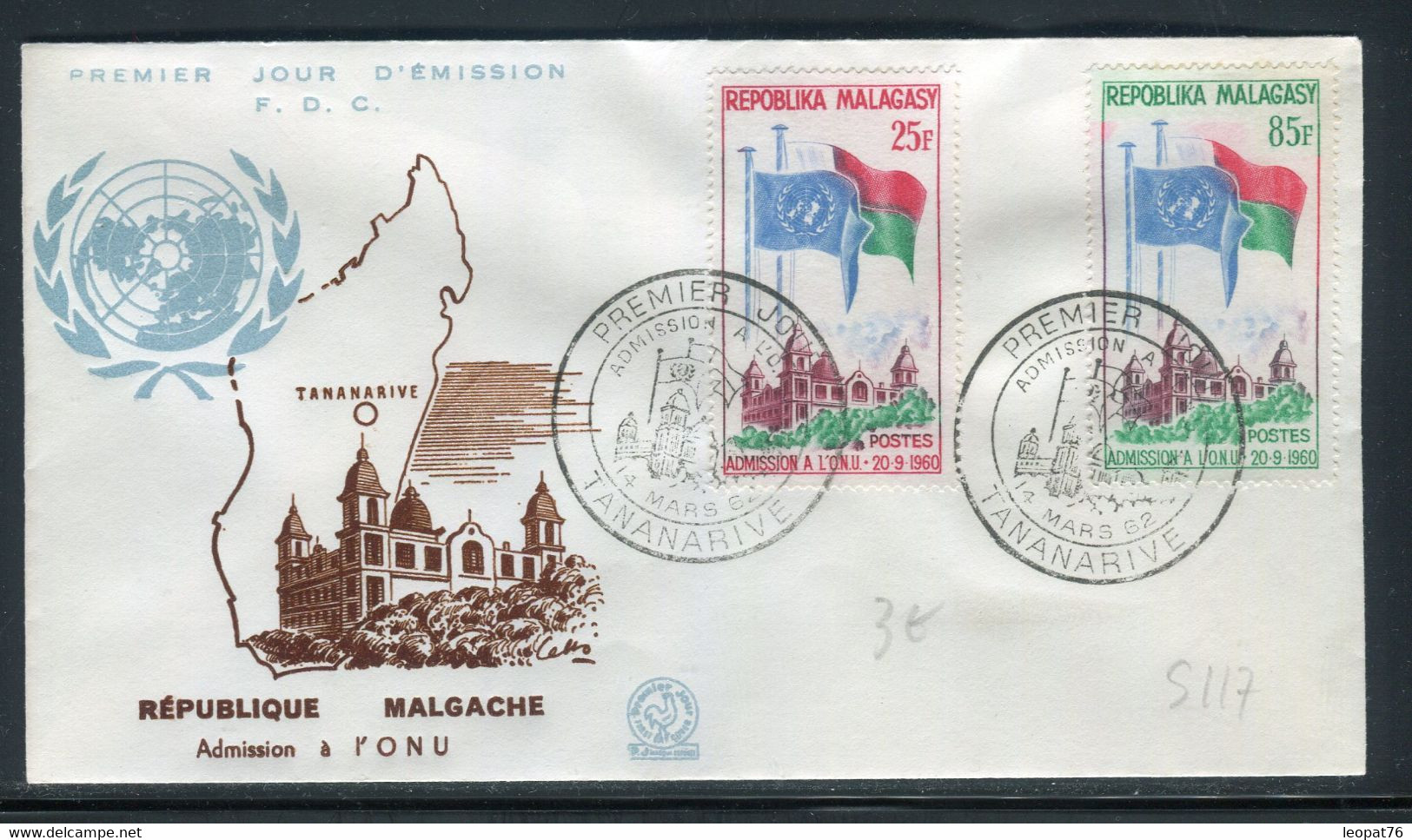 Madagascar - Enveloppe FDC En 1962 - Admission à L'ONU - Ref S 117 - Madagascar (1960-...)