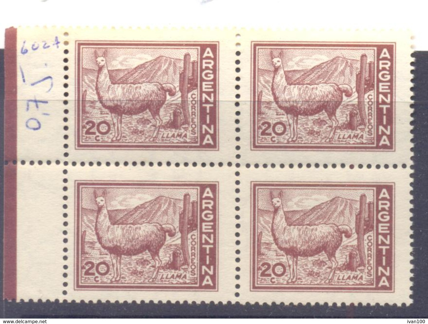 1961. Argentina, Mich.763, Animal, Lama, 4v In Block,  Mint/** - Unused Stamps