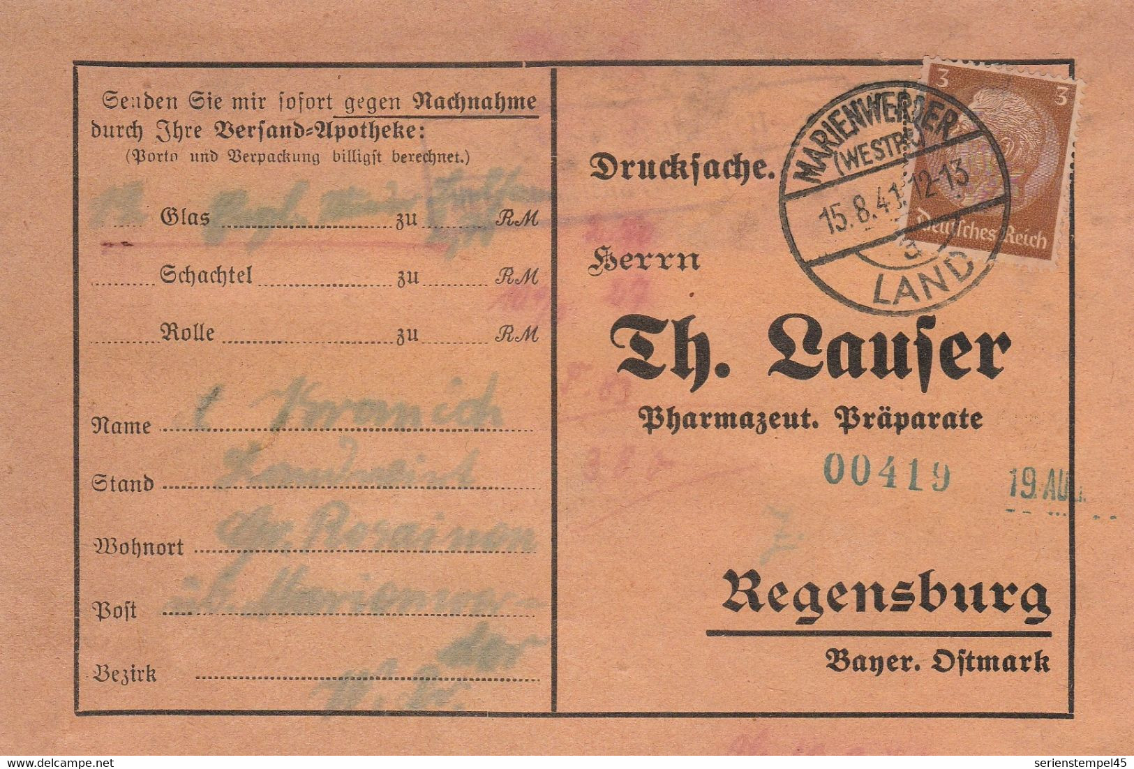 Deutsches Reich Karte Mit Landpoststempel Groß Rosainen über Marienwerder Westpreussen 1941 Rozajny Werbung - Cartas & Documentos