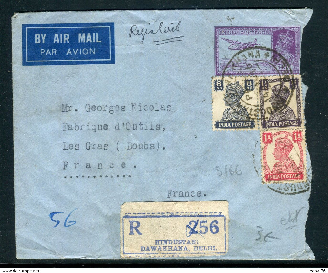 Indes Anglaises - Entier Postal + Compléments En Recommandé De Delhi Pour La France En 1946 - Prix Fixe !!! - Ref S 166 - 1936-47 King George VI