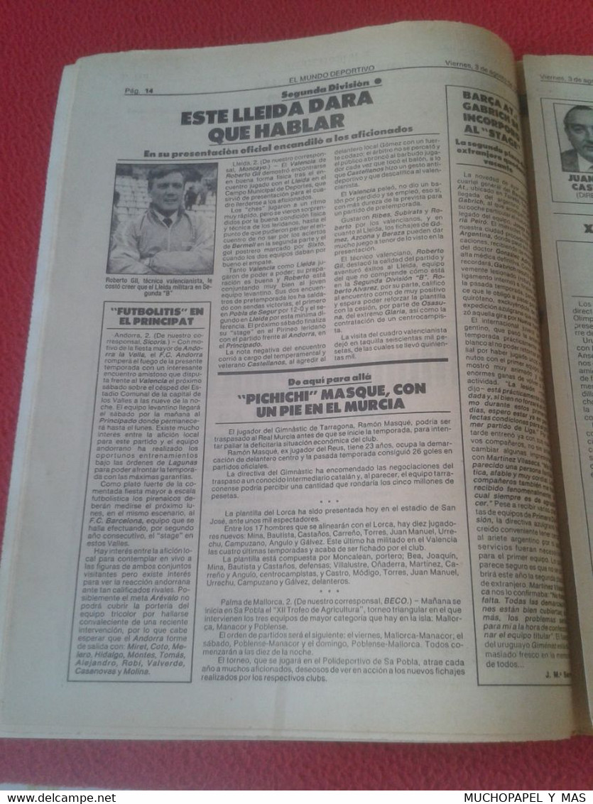 PERIÓDICO EL MUNDO DEPORTIVO Nº 19054 3 AGO. 1984 BARÇA FÚTBOL CLUB BARCELONA JUEGOS OLÍMPICOS LOS ANGELES 1984 84 ETC..