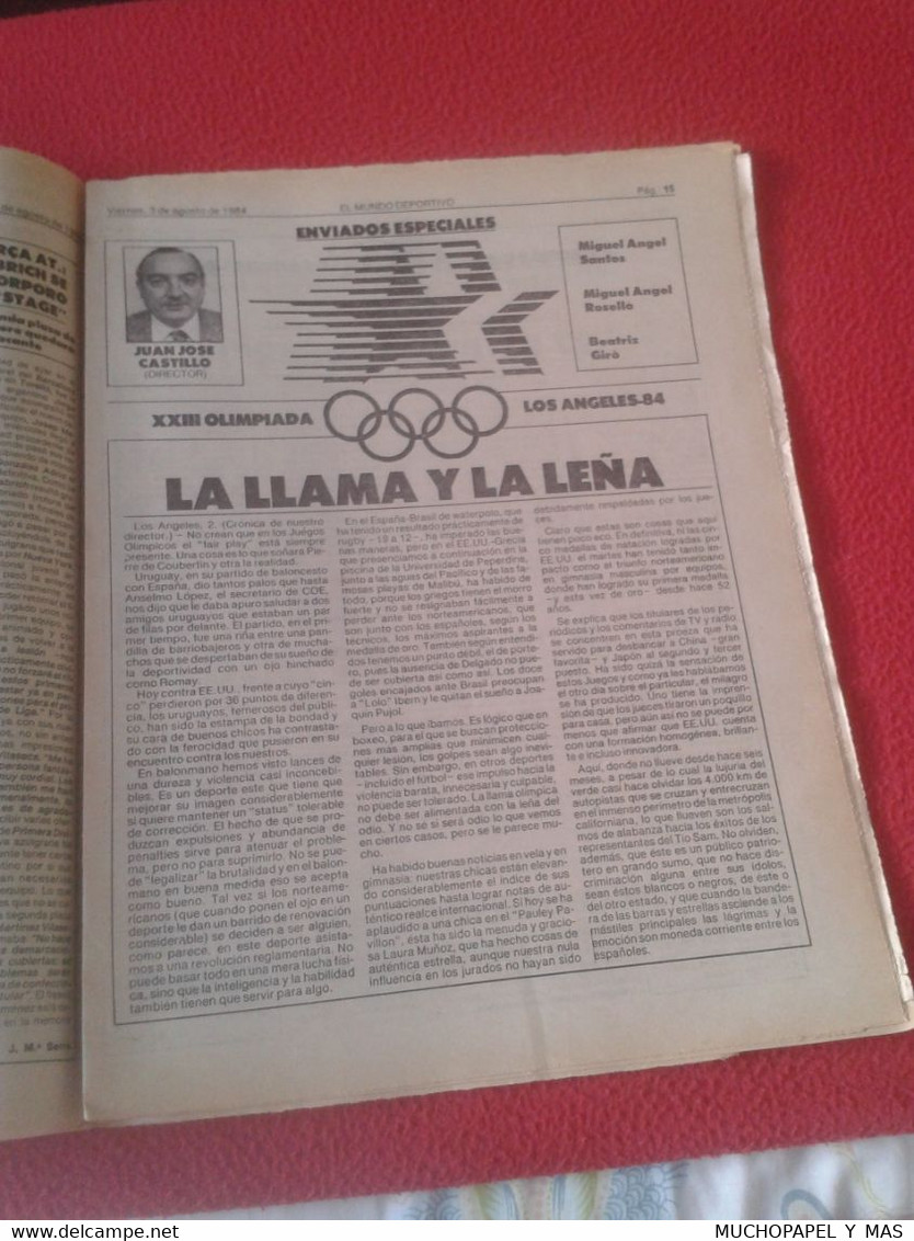 PERIÓDICO EL MUNDO DEPORTIVO Nº 19054 3 AGO. 1984 BARÇA FÚTBOL CLUB BARCELONA JUEGOS OLÍMPICOS LOS ANGELES 1984 84 ETC..