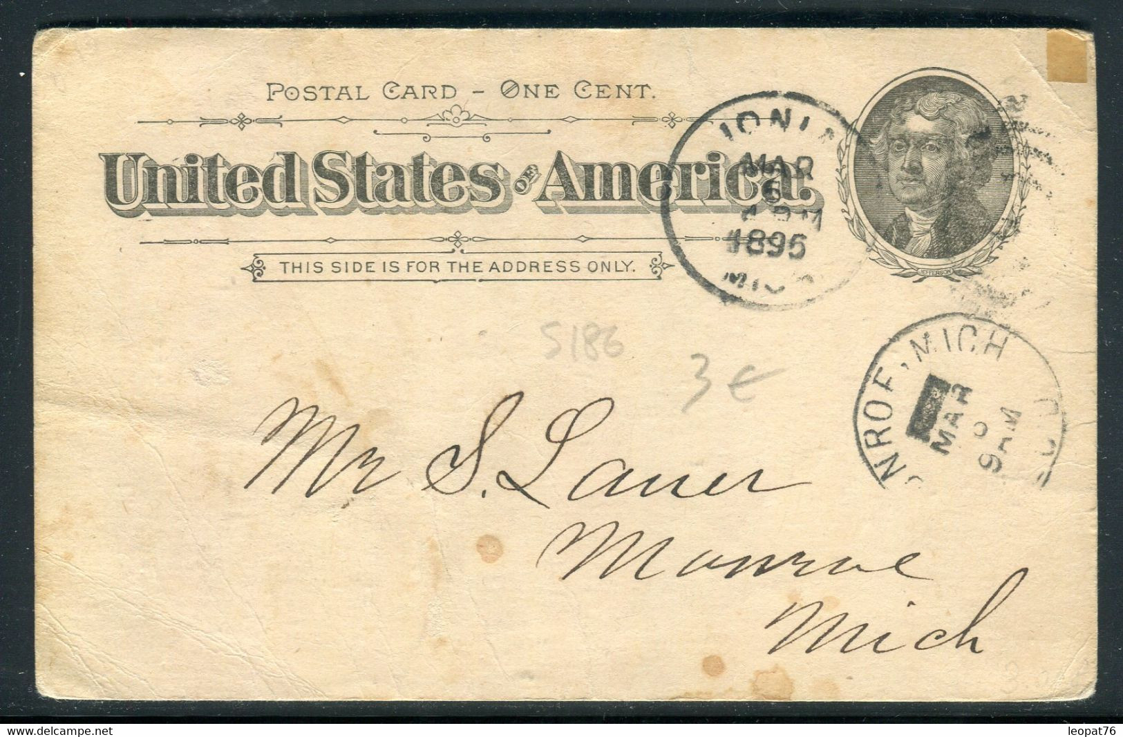 Etats Unis - Entier Postal Voyagé En 1895 - Prix Fixe !!  - Ref S 186 - ...-1900