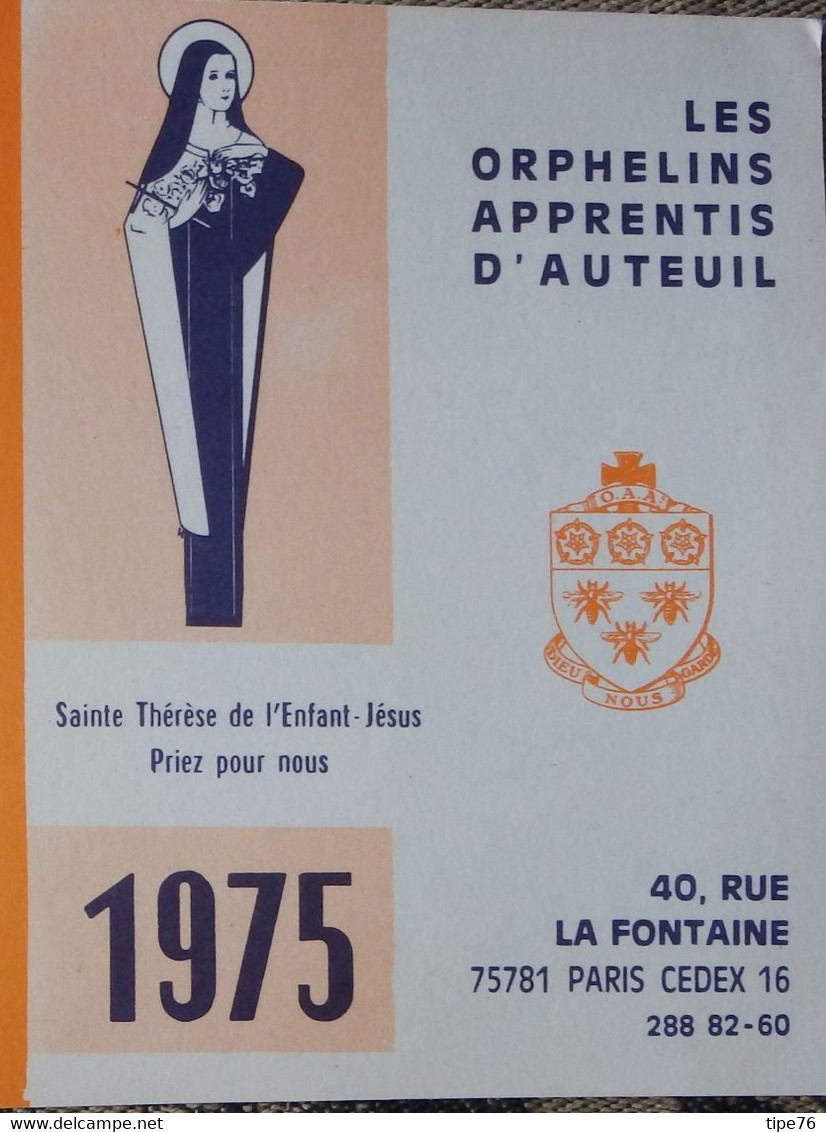 Petit Calendrier De Poche 1975 Les Orphelins Apprentis D'Auteuil - Ste Thérèse - Formato Piccolo : 1971-80