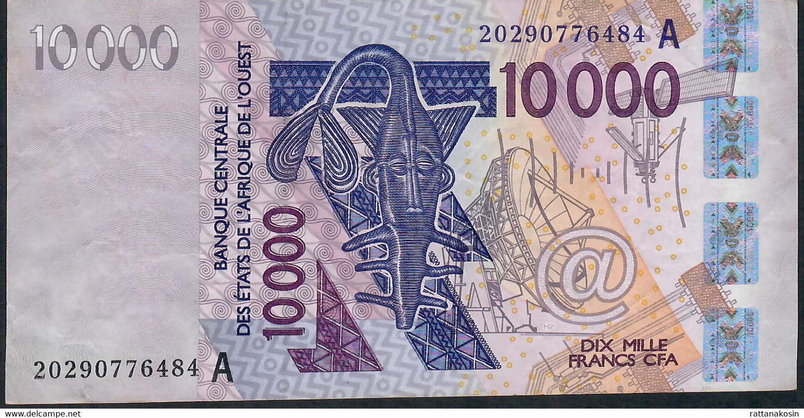 W.A.S. Ivory Coast P118At 10000 Or10.000  Francs (20)20 2020  Signature 44  VF No P.h. - Stati Dell'Africa Occidentale