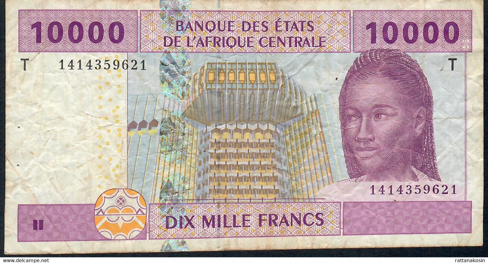 C.A.S.  CONGO  P110Td 10000 Or 10.000 Francs 2002 Signature 13 Fine Have 5 P.h. - Centraal-Afrikaanse Staten