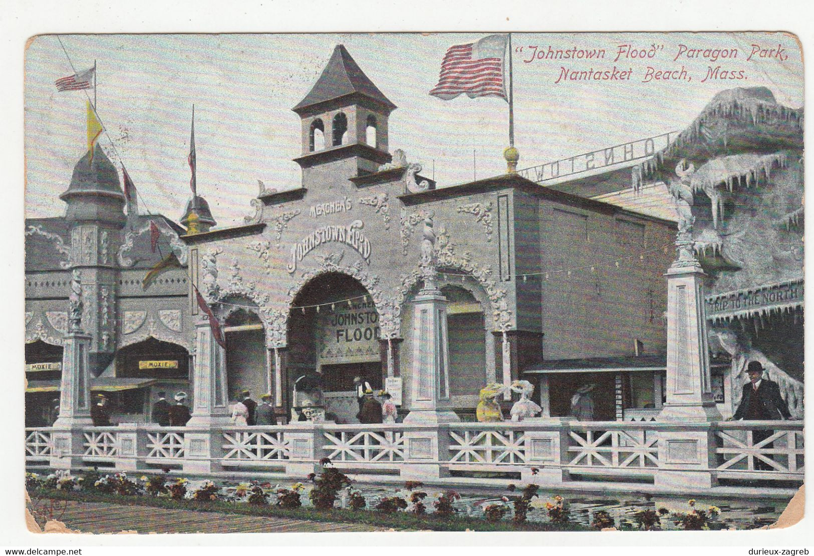 "Johnstown Flood" Paragon Park, Nantasket Beach, MA Old Postcard Posted 1906 Surfside To South Hanson B211001 - Nantucket