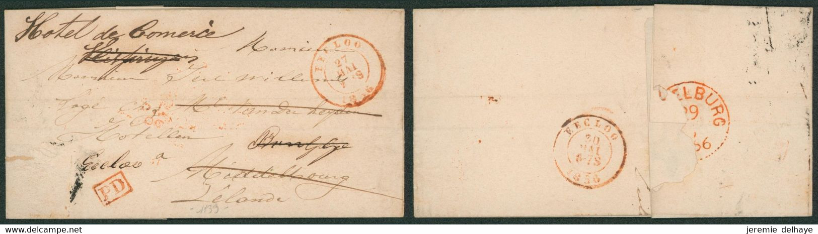 LSC Non Affranchie + Cachet Dateur "Eecloo" (1856) > Tielburg (Hollande) + Quelques Adresses Barrées & Retour à Eecloo - Rural Post