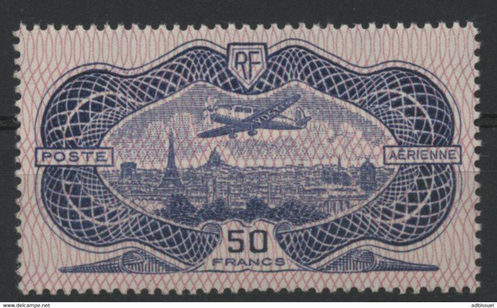 POSTE AERIENNE N° 15 COTE 1500 € 50 Fr Burelé Neuf Sans Charnière Gomme D'origine ** (MNH) Qualité TB - 1927-1959 Neufs