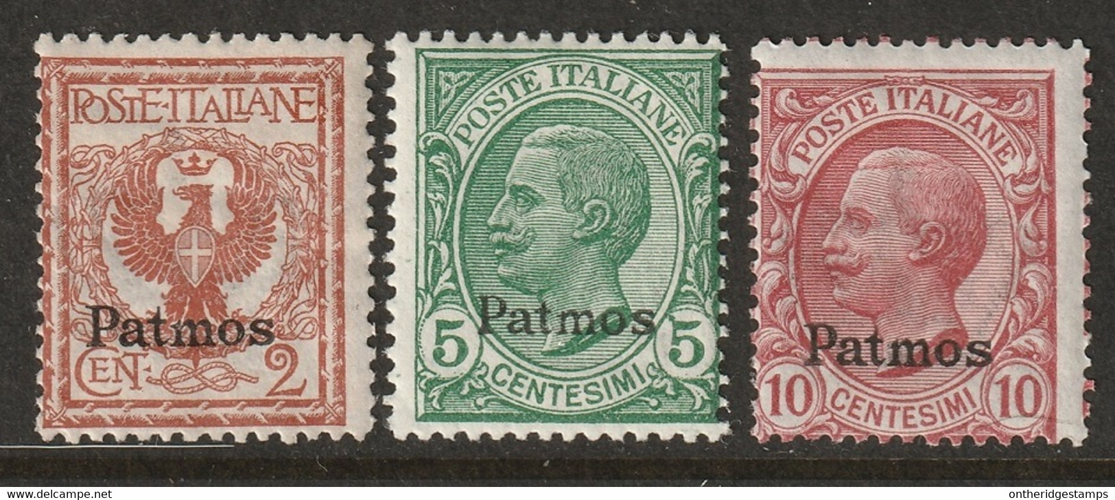 Italy Aegean Patmo 1912 Sc 1-3 Egeo Patmo Sa 1-3 MH* Some Crazed Gum - Aegean (Patmo)