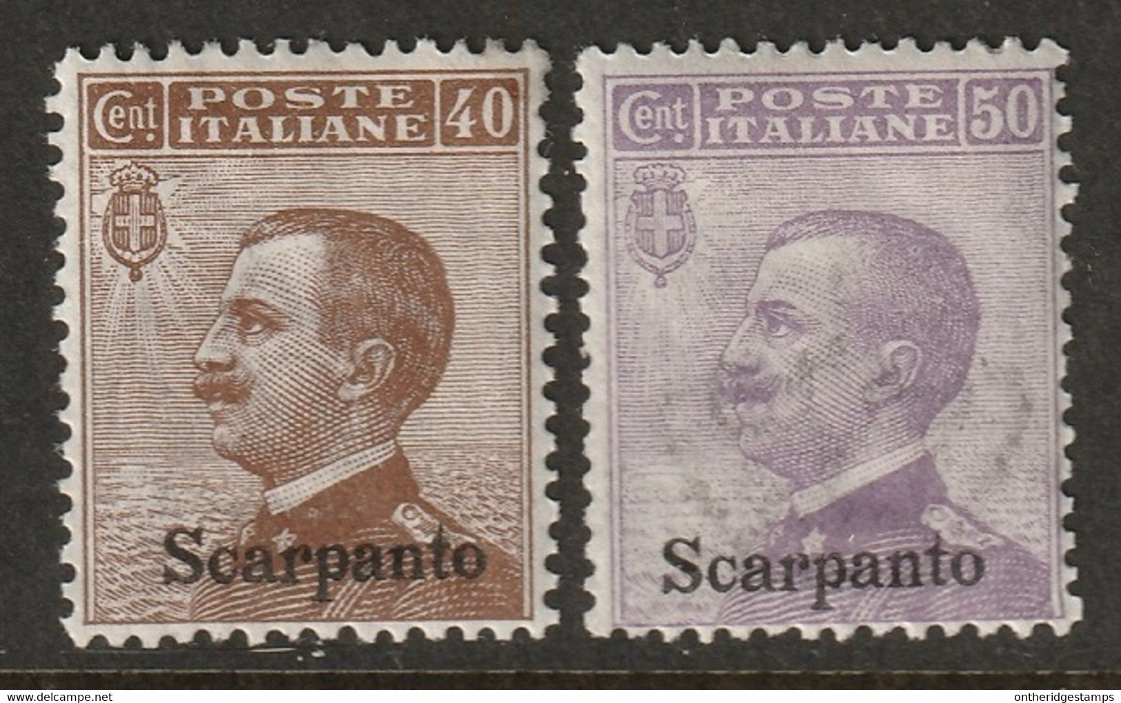 Italy Aegean Scarpanto 1912 Sc 7-8 Egeo Scarpanto Sa 6-7 MH* Some Crazed Gum - Aegean (Scarpanto)