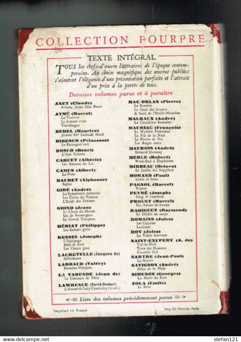 Les Amants Du Lac - Albéric Cahuet - 1951 - 256 Pages 17,2 X 12 Cm - Collection Pourpre