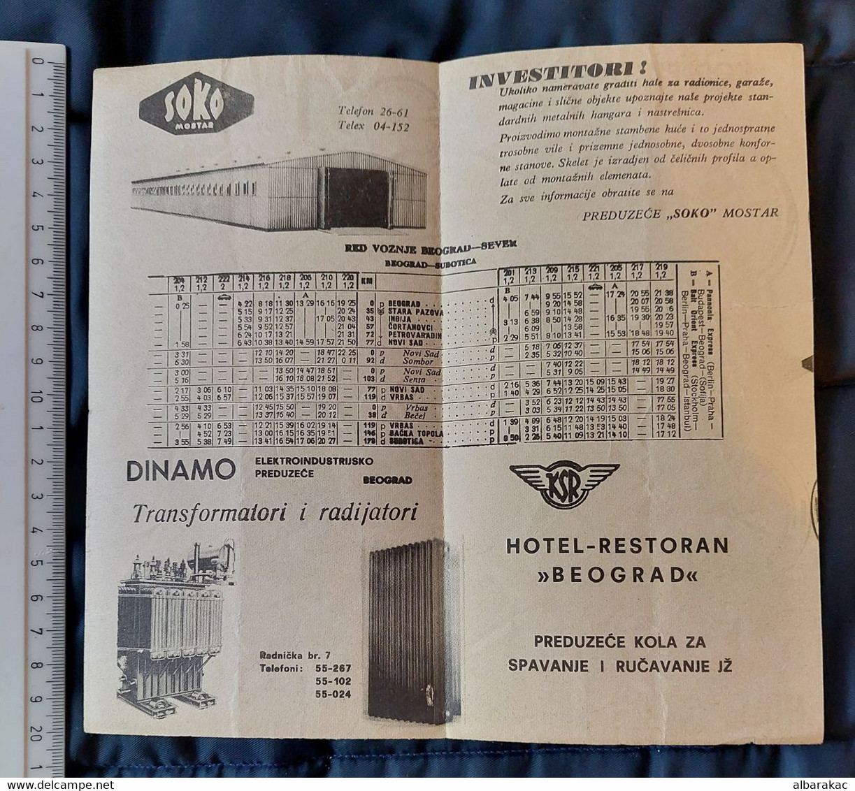 Timetable, Beograd - Sever Subotica April 1962, More Advertising Zvecevo Drinks, Ikom Watches ,edit Yugoslavia Railways - Europe