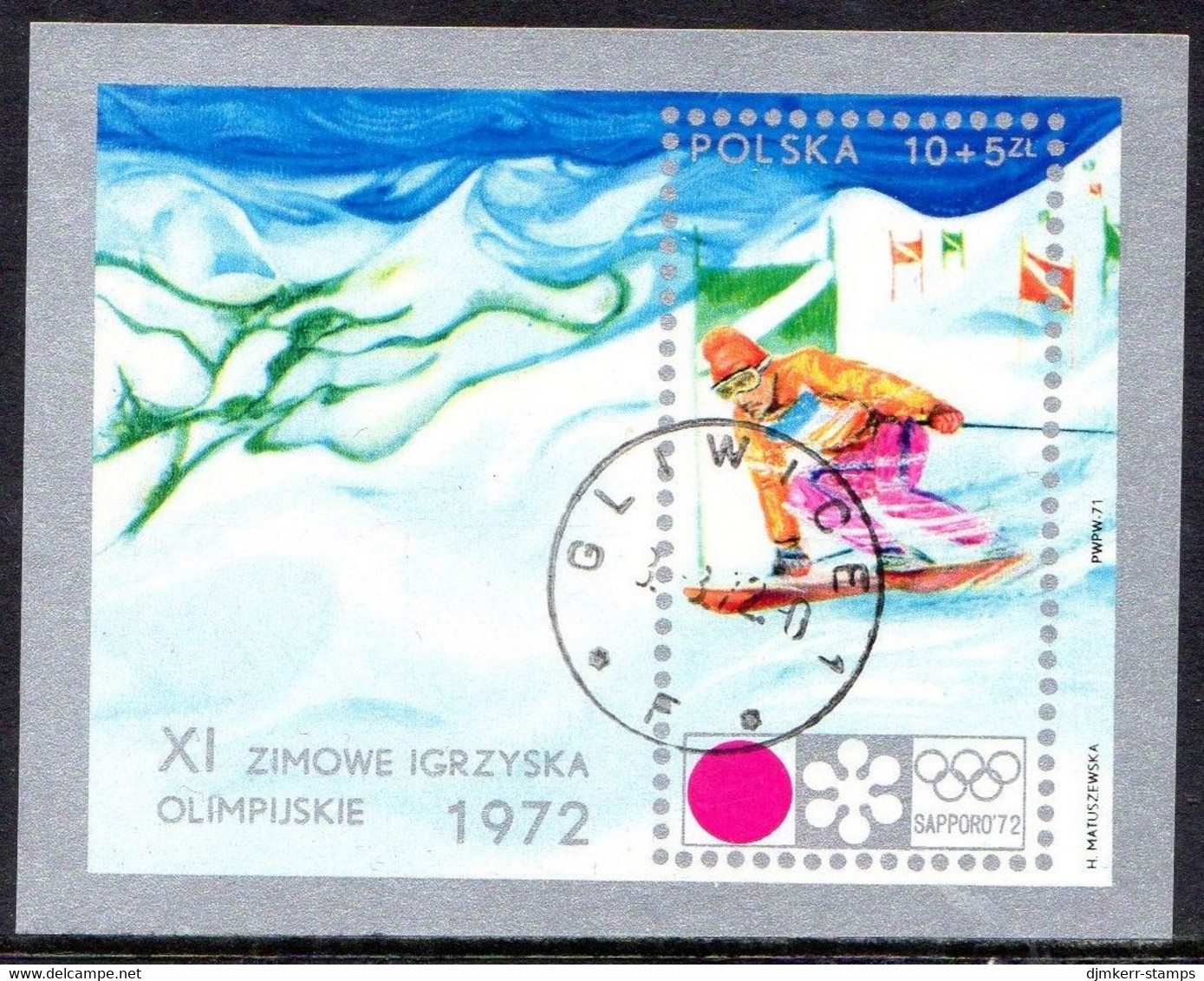 POLAND 1972 Winter Olympics  Block  Used . Michel Block 49 - Used Stamps