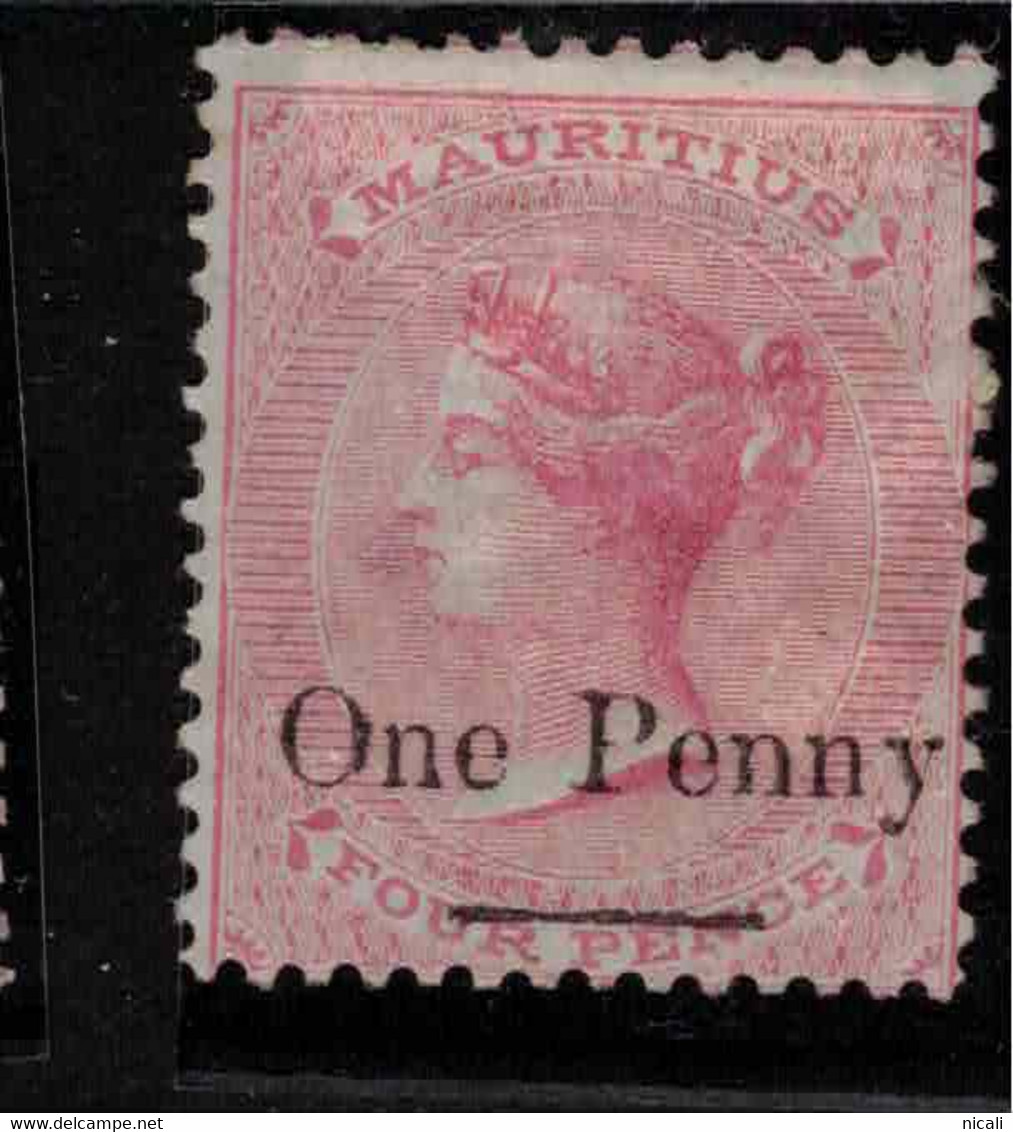 MAURITIUS 1877 1d On 4d Rose Carmine QV SG 80 HM #BQM10 - Mauricio (...-1967)