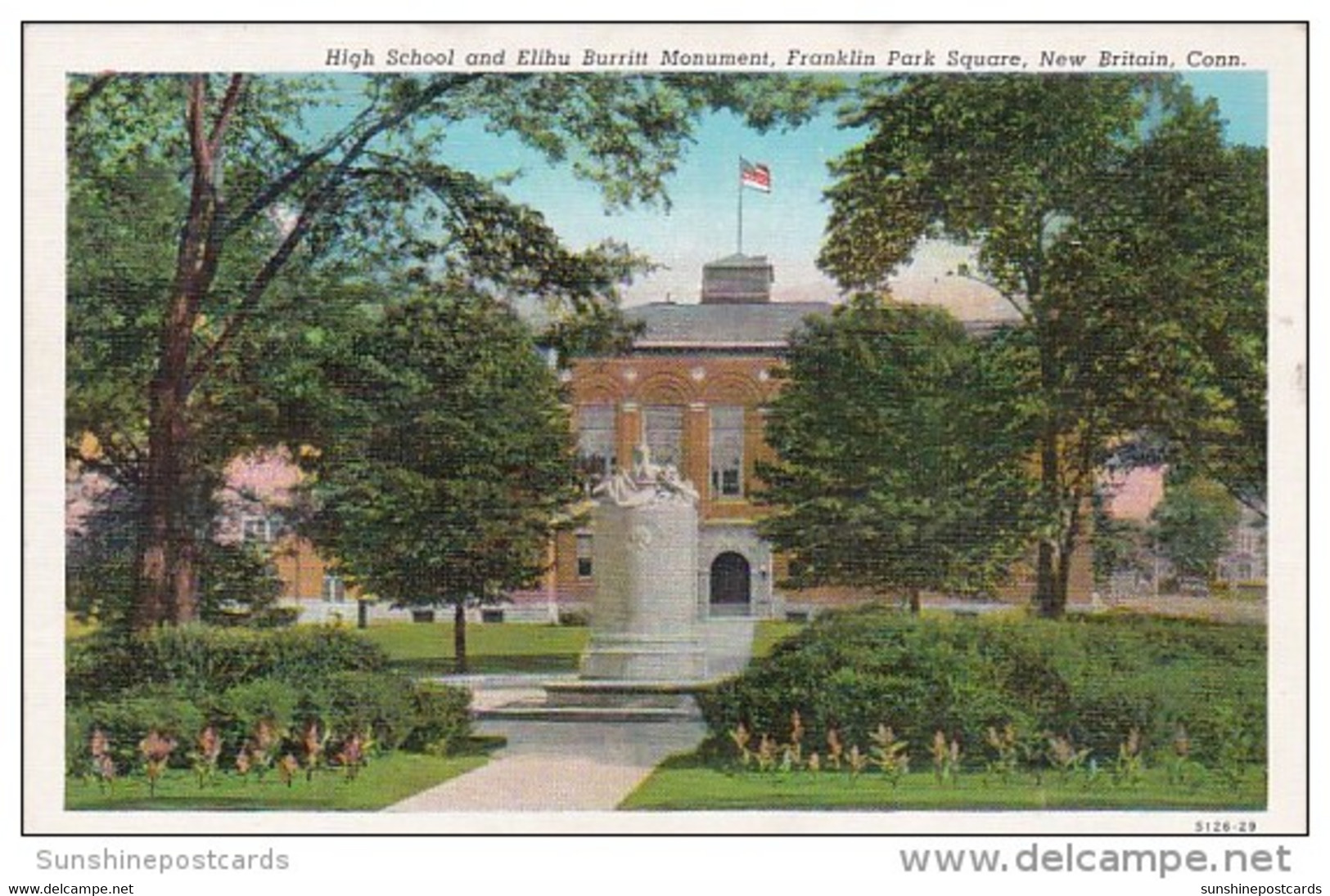 Connecticut New Britain High School And Elihu Burritt Monument Franklin Park Square Curteich - New Britain