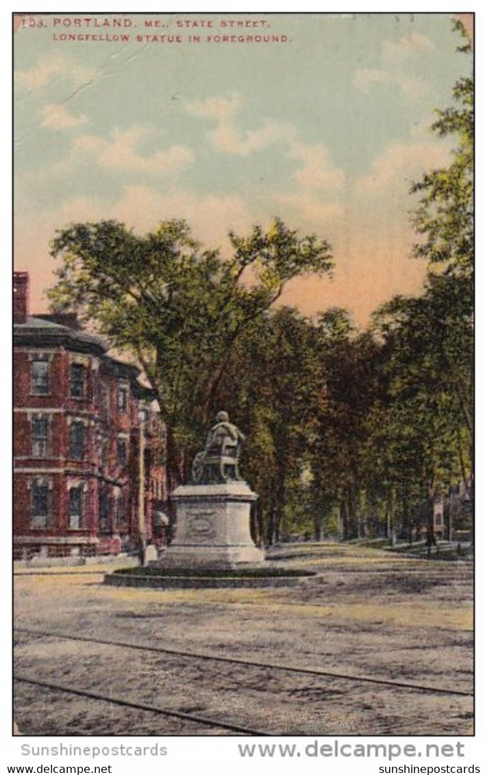 State Street Longfellow Station Statue In Forground 1910 - Portland
