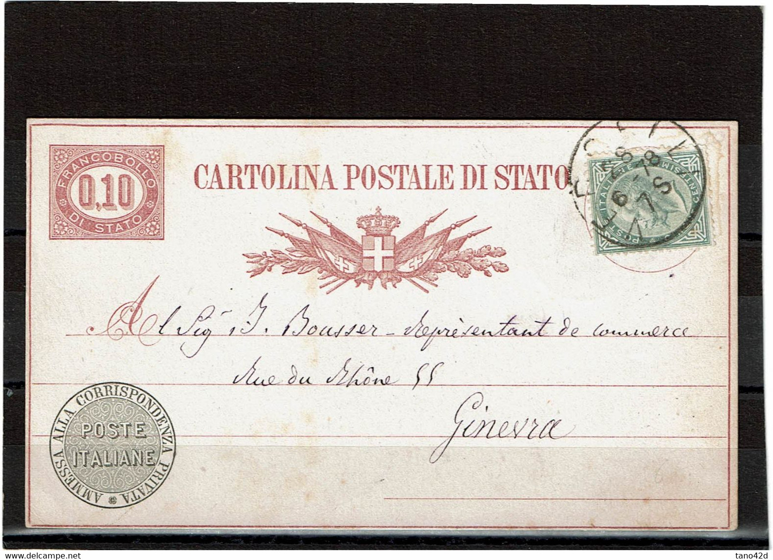 SAU14 - ITALIE - CP VEII AVEC COMPL.T POUR LA SUISSE 28/6/1878 - Entiers Postaux