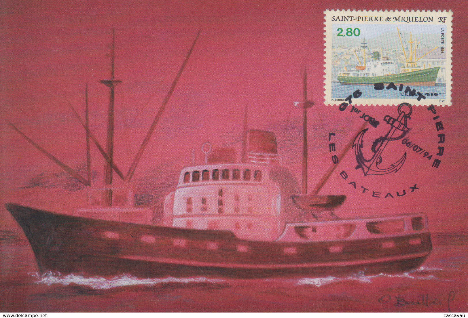 Carte  Maximum  1er  Jour   SAINT  PIERRE  Et   MIQUELON    Navire   1994 - Tarjetas – Máxima